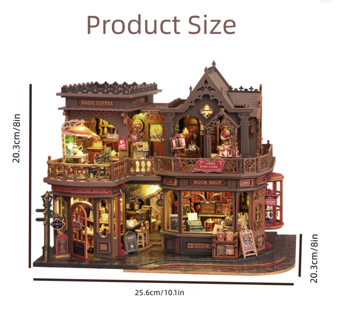 Magic Coffee Letter House DIY Miniature 3D Wooden Puzzle LED ES020-A