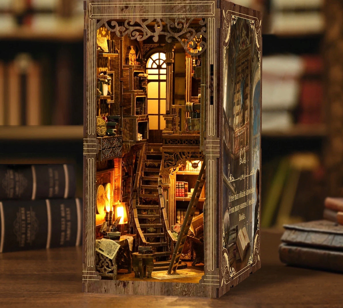 BV02-008 Antique Book Collection Room wooden book nook kit with LED lighting