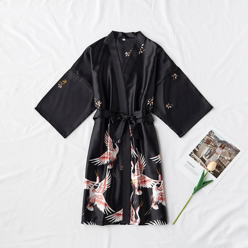 Fashion Satin Robe Female Bathrobe Sexy peignoir femme Silk Kimono Bride Dressing gown sleepwear Night Grow For Women