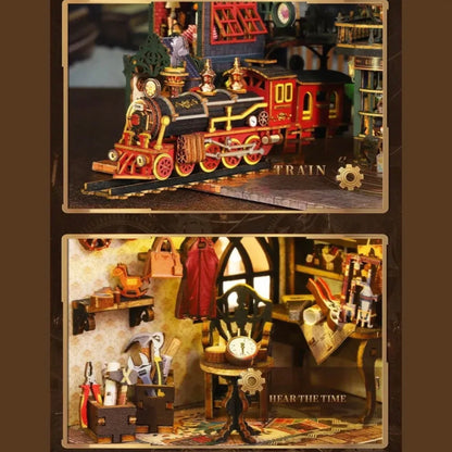 Rail-track Secluded City 3D Wooden DIY Miniature Kit with LED Light ES019-A