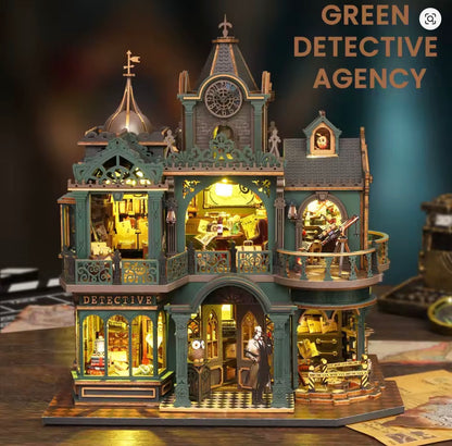 Green Detective Agency Victorian miniature house kit with LED lighting
