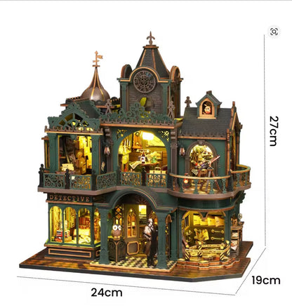 Green Detective Agency Victorian miniature house kit with LED lighting