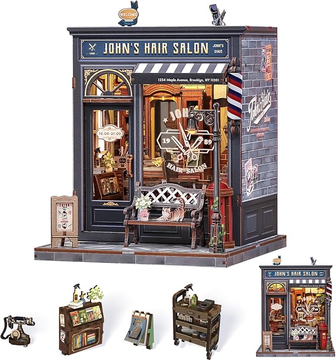 John’s Hair Salon Wooden Doll house Full kit