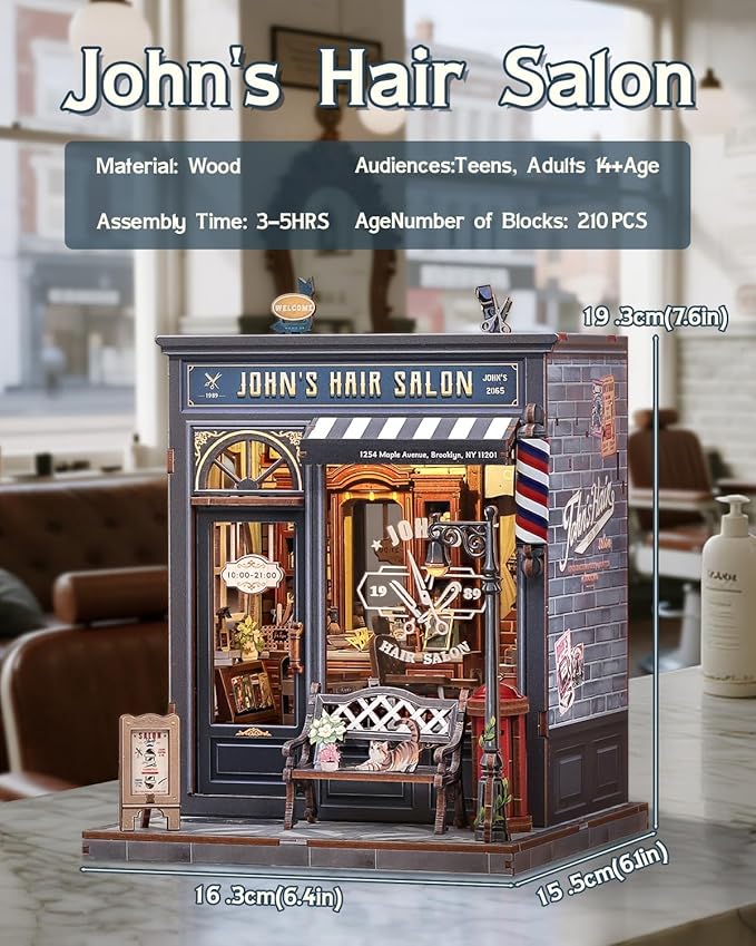 John’s Hair Salon Wooden Doll house Full kit