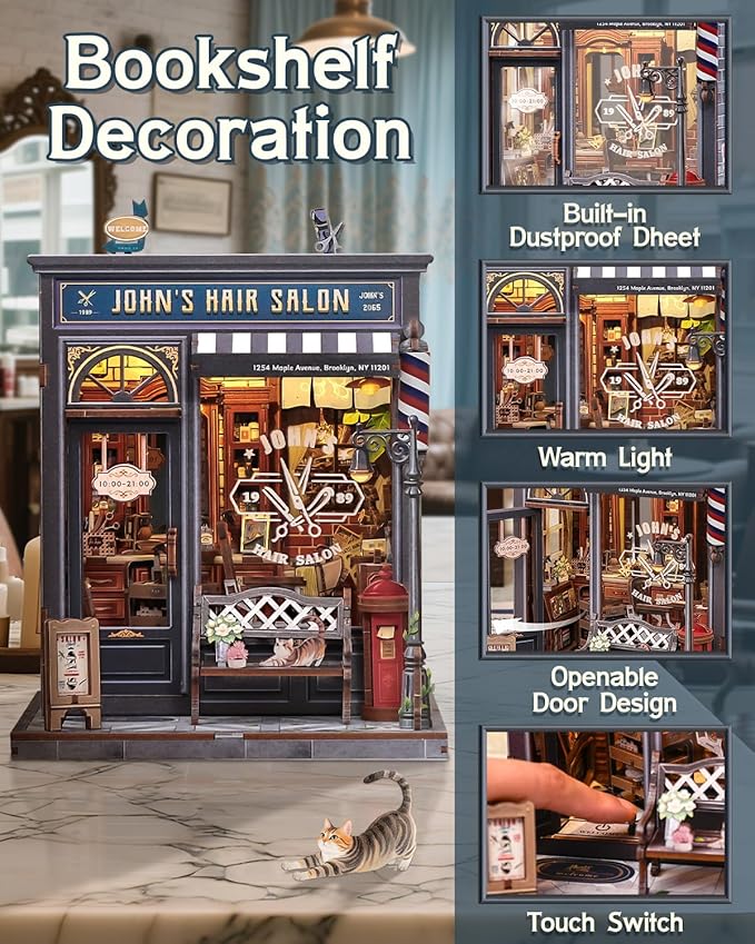 John’s Hair Salon Wooden Doll house Full kit