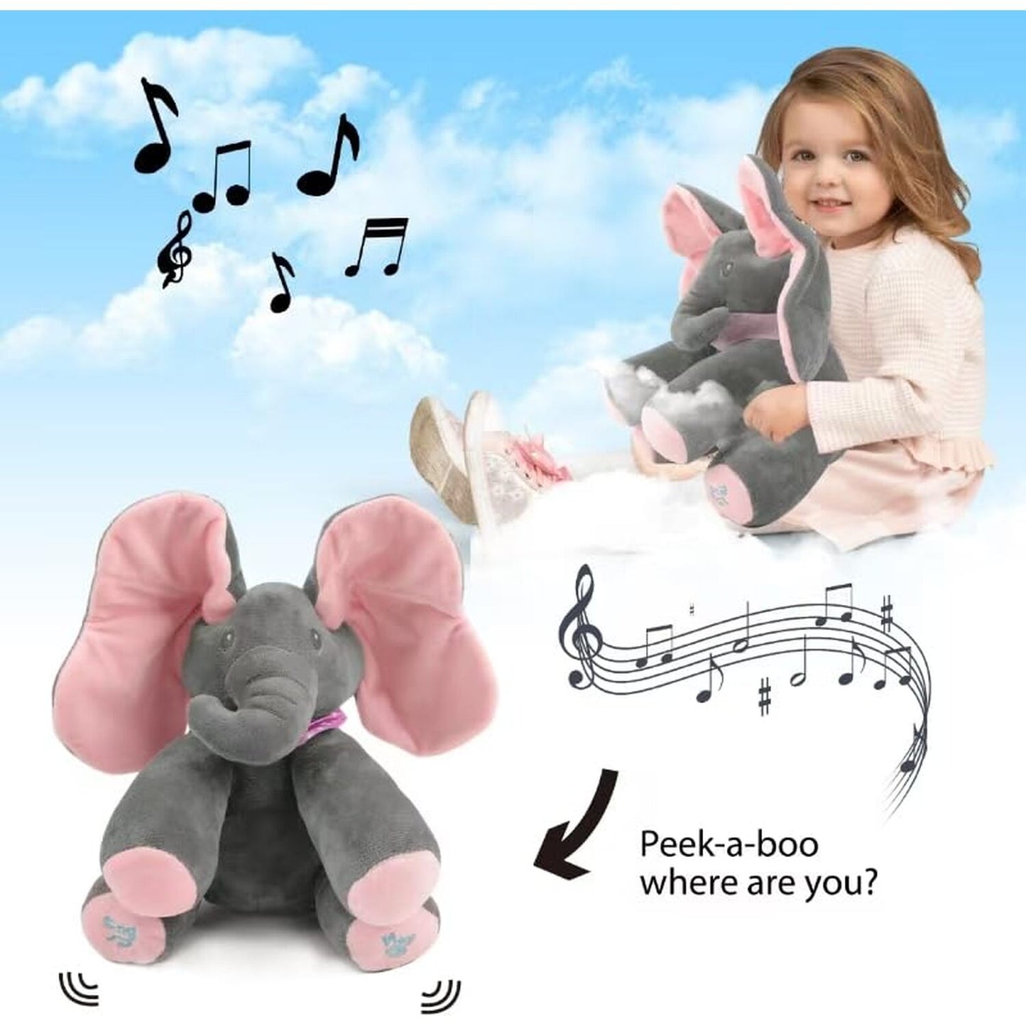 PEEK-A-BOO SOFT ELEPHANT DOLL BABY PLUSH KIDS TOYS SINGING STUFFED