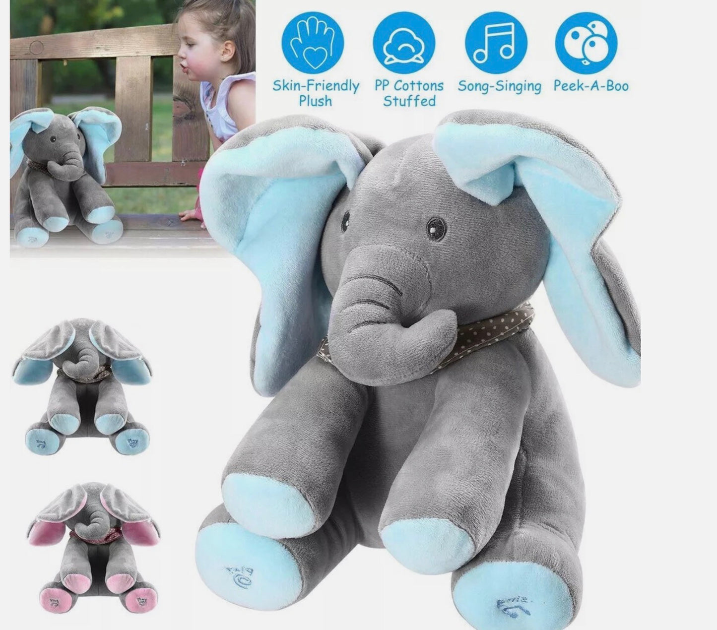 PEEK-A-BOO SOFT ELEPHANT DOLL BABY PLUSH KIDS TOYS SINGING STUFFED