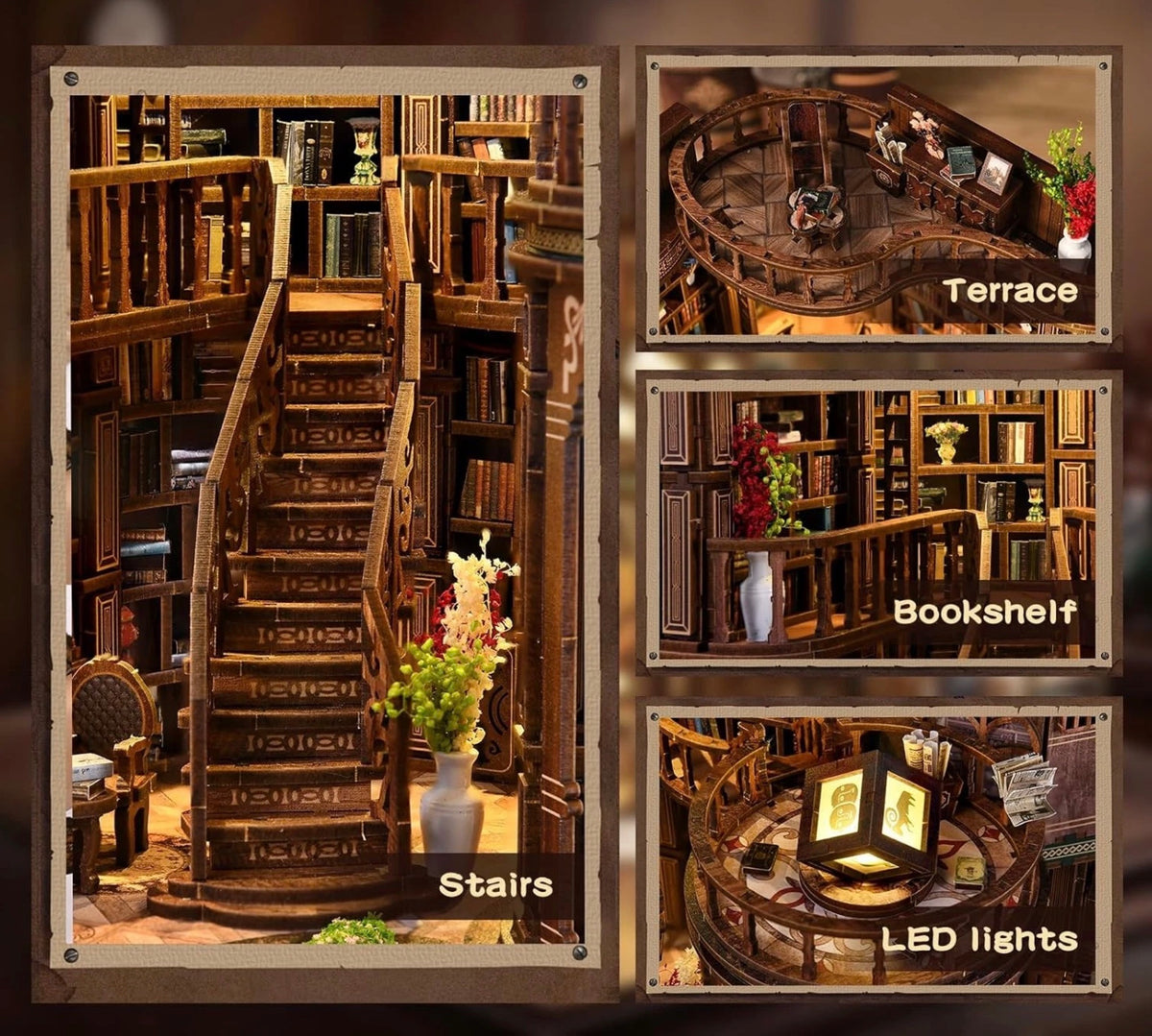 Dreamy Book Hall DIY 3D Wooden Miniature Library Kit AW02-003