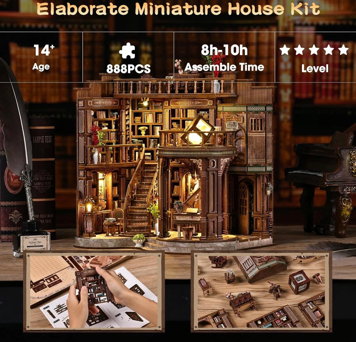 Dreamy Book Hall DIY 3D Wooden Miniature Library Kit AW02-003