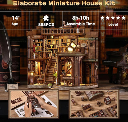 Dreamy Book Hall DIY 3D Wooden Miniature Library Kit AW02-003
