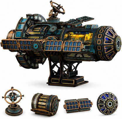 Celestigon Station Black 511-Piece DIY Wooden Mechanical Model Kit JTMX-003