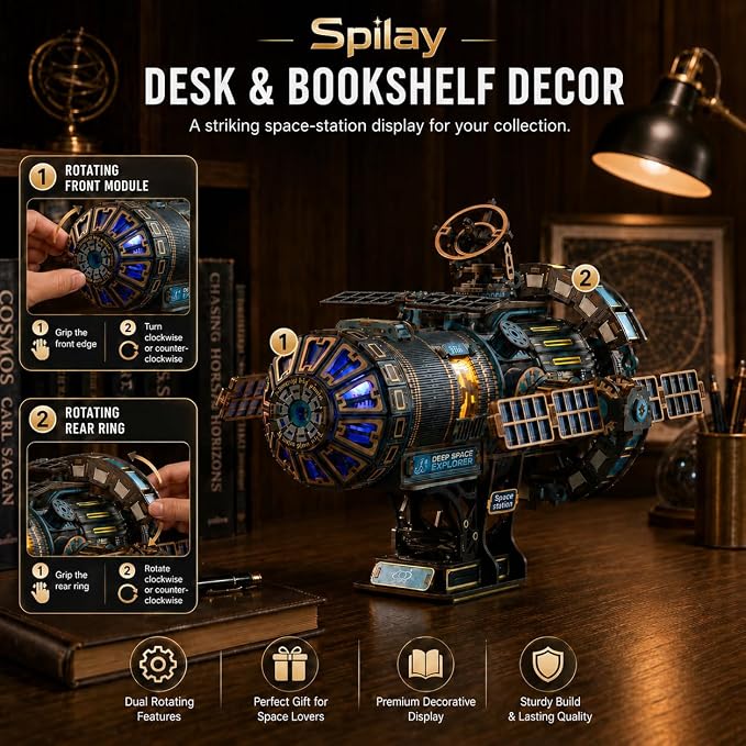Celestigon Station Black 511-Piece DIY Wooden Mechanical Model Kit JTMX-003
