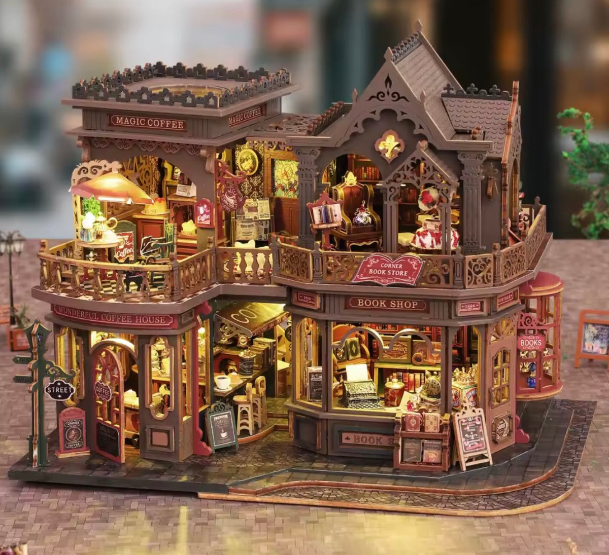 Magic Coffee Letter House DIY Miniature 3D Wooden Puzzle LED ES020-A