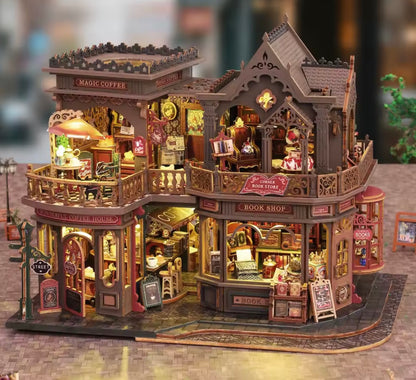 Magic Coffee Letter House DIY Miniature 3D Wooden Puzzle LED ES020-A
