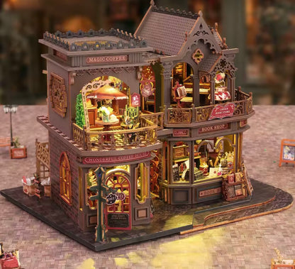 Magic Coffee Letter House DIY Miniature 3D Wooden Puzzle LED ES020-A