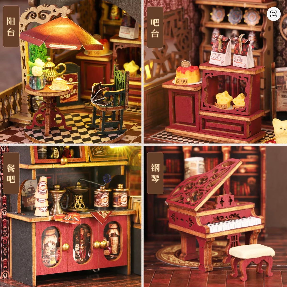 Magic Coffee Letter House DIY Miniature 3D Wooden Puzzle LED ES020-A