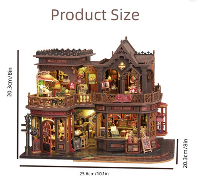 Magic Coffee Letter House DIY Miniature 3D Wooden Puzzle LED ES020-A