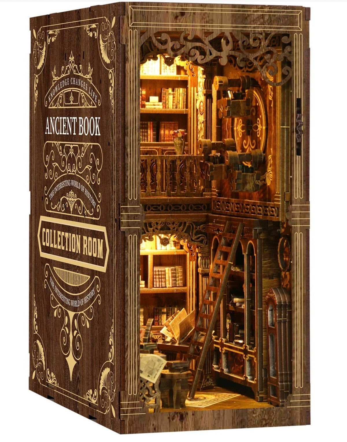 BV02-008 Antique Book Collection Room wooden book nook kit with LED lighting
