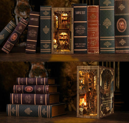 BV02-008 Antique Book Collection Room wooden book nook kit with LED lighting
