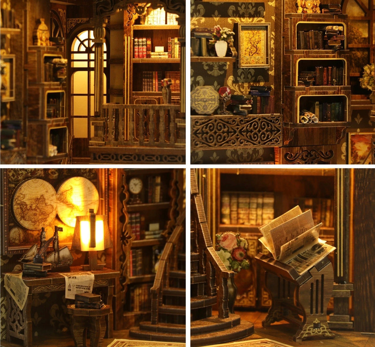 BV02-008 Antique Book Collection Room wooden book nook kit with LED lighting