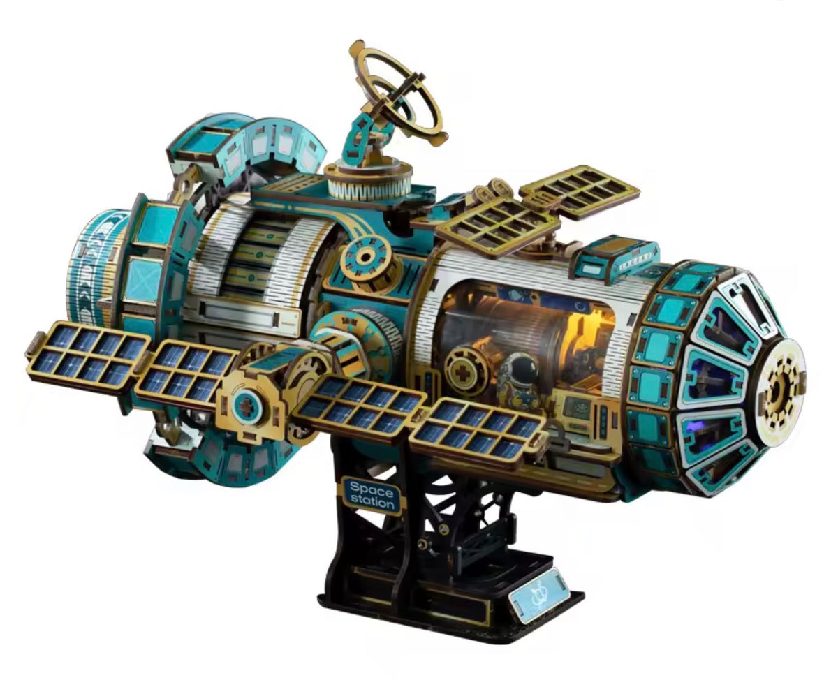 JTMX-004 Celestigon Space Station DIY wooden mechanical model with LED lights
