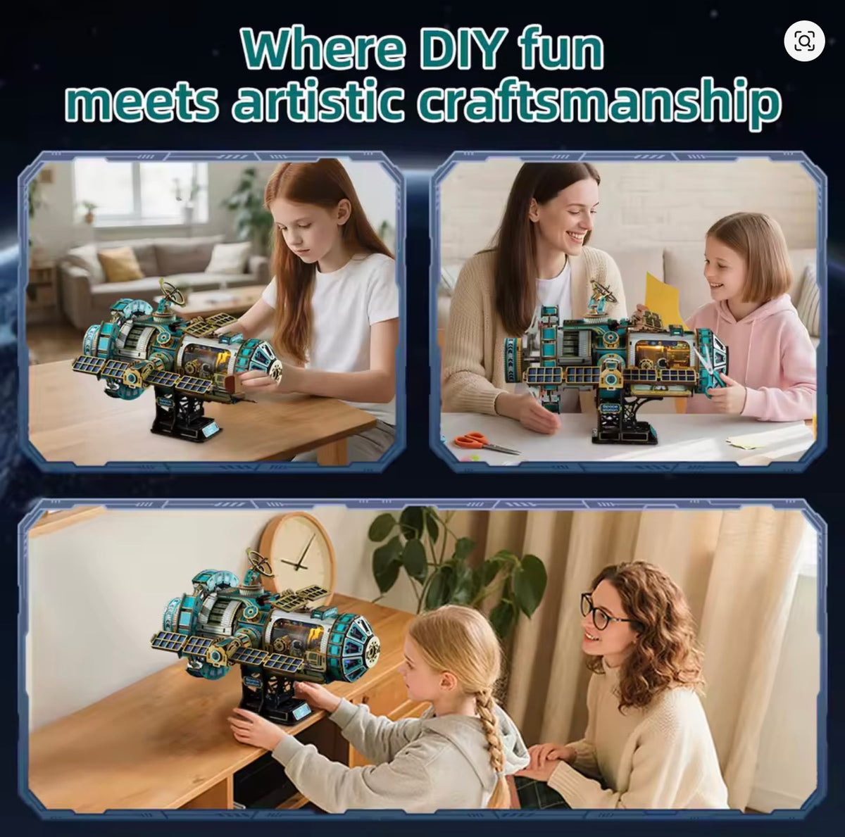 JTMX-004 Celestigon Space Station DIY wooden mechanical model with LED lights