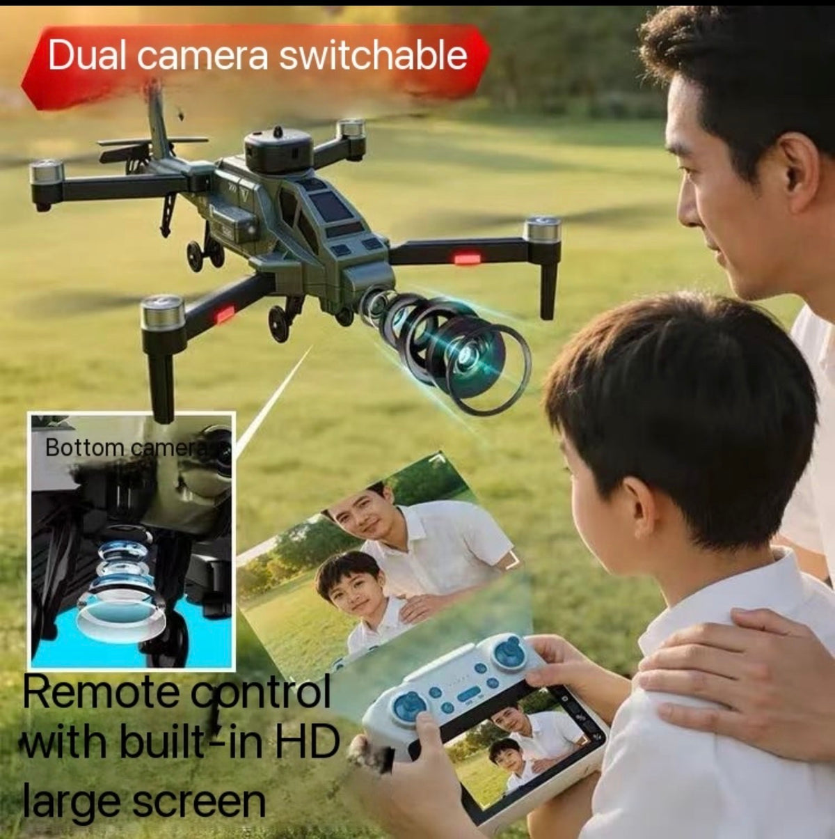 X3 Apache Military Helicopter Drone – Foldable RC Quadcopter with Camera & Screen Controller
