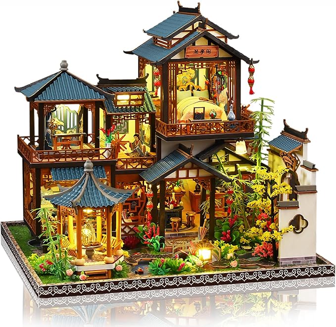 Elegant Orchid Pavilion Flower Yard P019-A completed miniature with lights