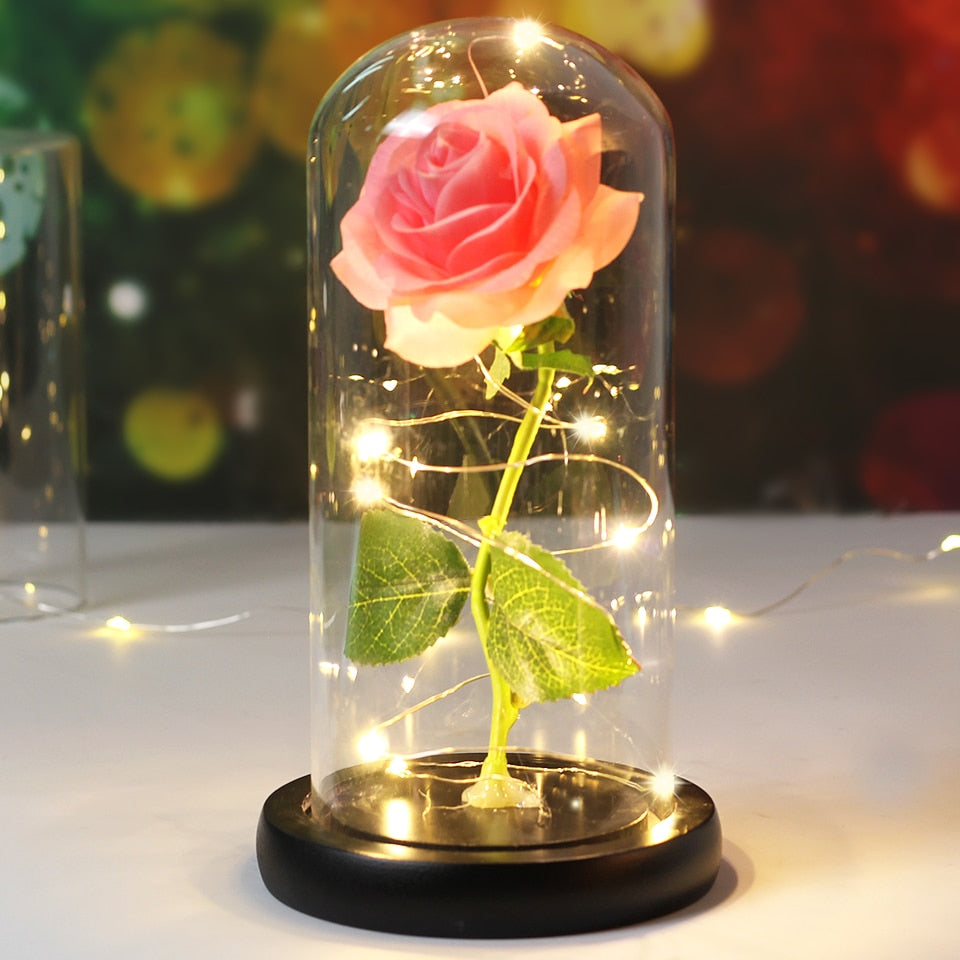 Galaxy Rose Flower 24K Foil Plated Gold Rose Creative Golden Rainbow Beauty and the beast Rose Valentine's Day Gift Wedding Deco