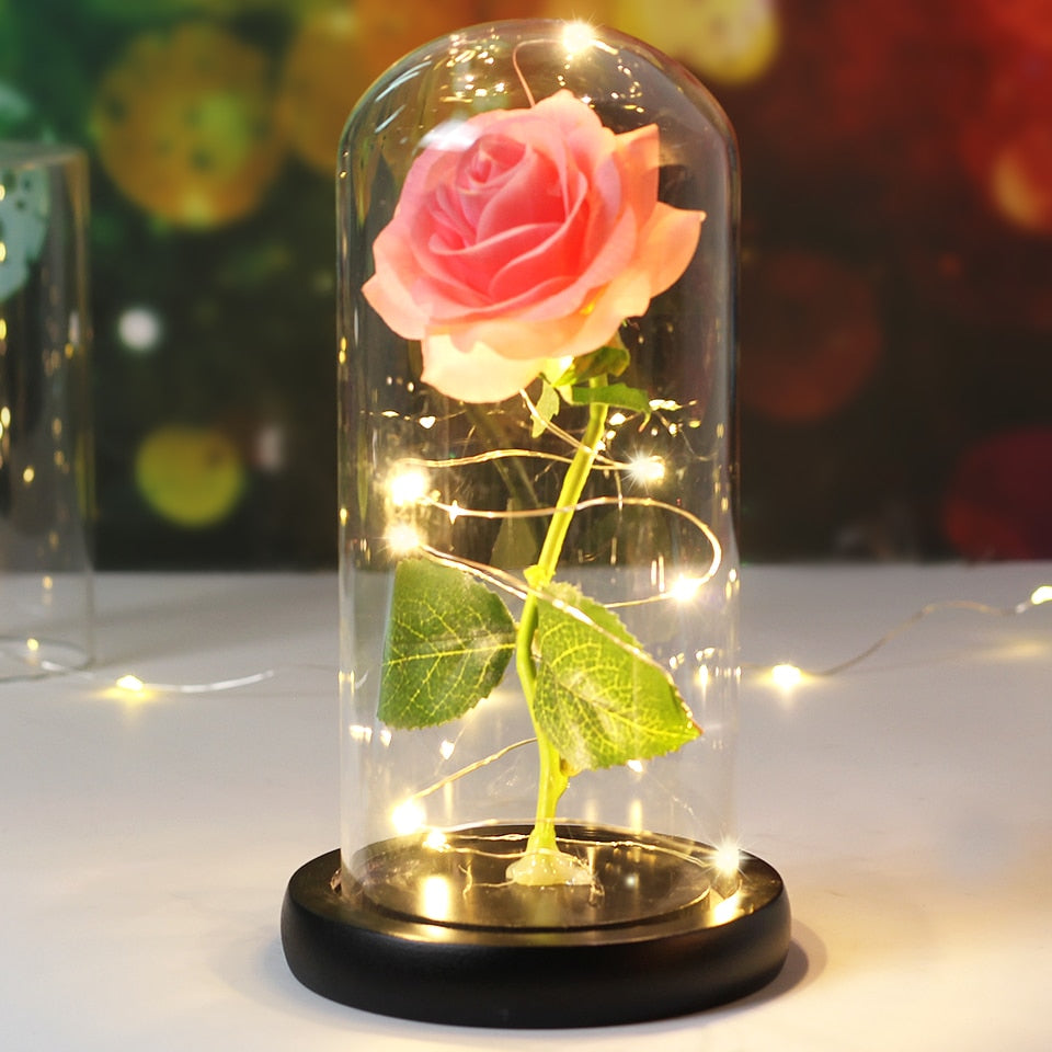 Galaxy Rose Flower 24K Foil Plated Gold Rose Creative Golden Rainbow Beauty and the beast Rose Valentine&#39;s Day Gift Wedding Deco