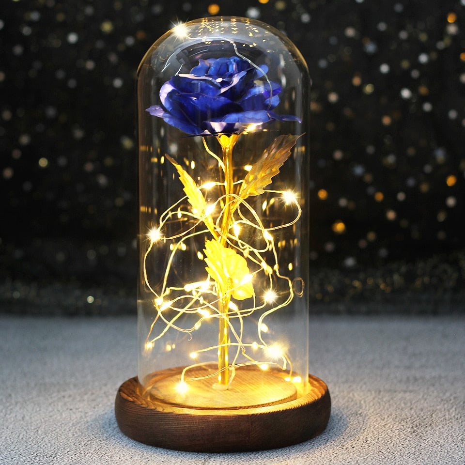 Galaxy Rose Flower 24K Foil Plated Gold Rose Creative Golden Rainbow Beauty and the beast Rose Valentine's Day Gift Wedding Deco