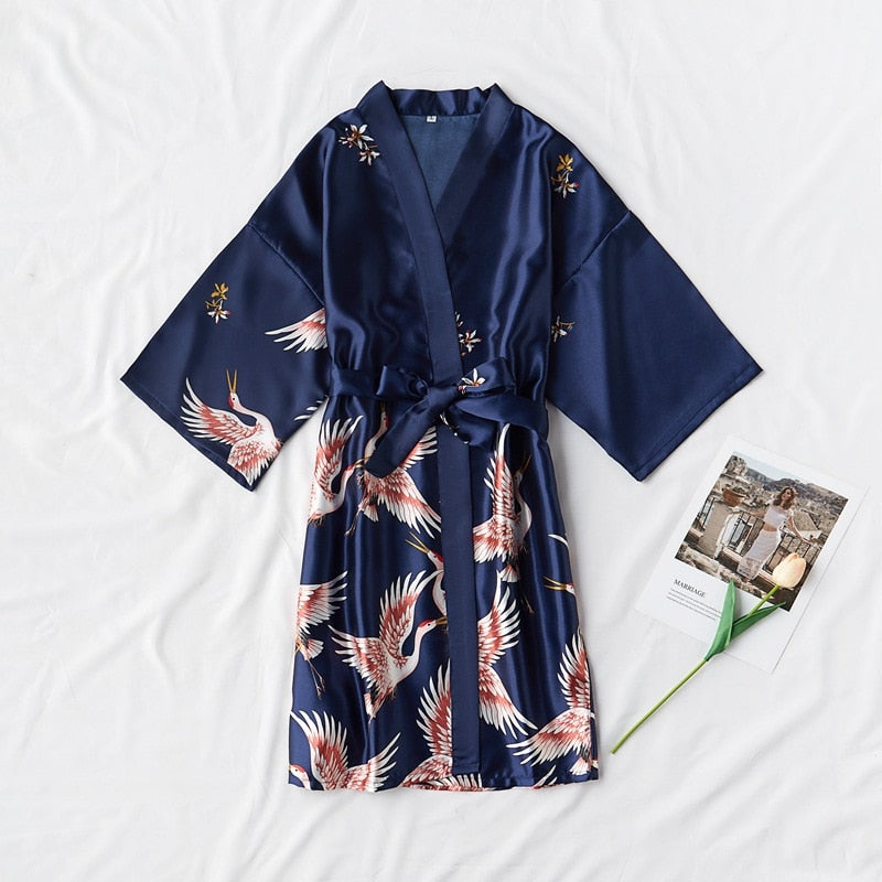 Fashion Satin Robe Female Bathrobe Sexy peignoir femme Silk Kimono Bride Dressing gown sleepwear Night Grow For Women