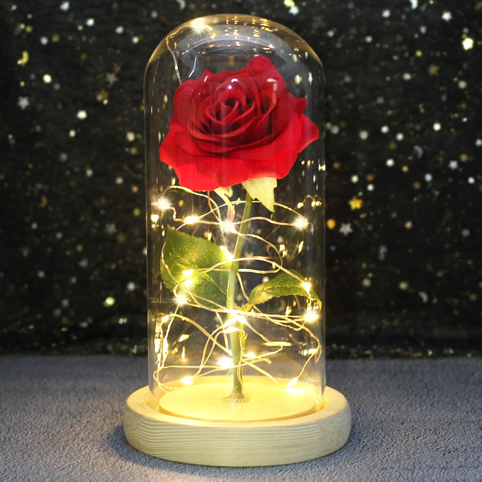 Galaxy Rose Flower 24K Foil Plated Gold Rose Creative Golden Rainbow Beauty and the beast Rose Valentine's Day Gift Wedding Deco