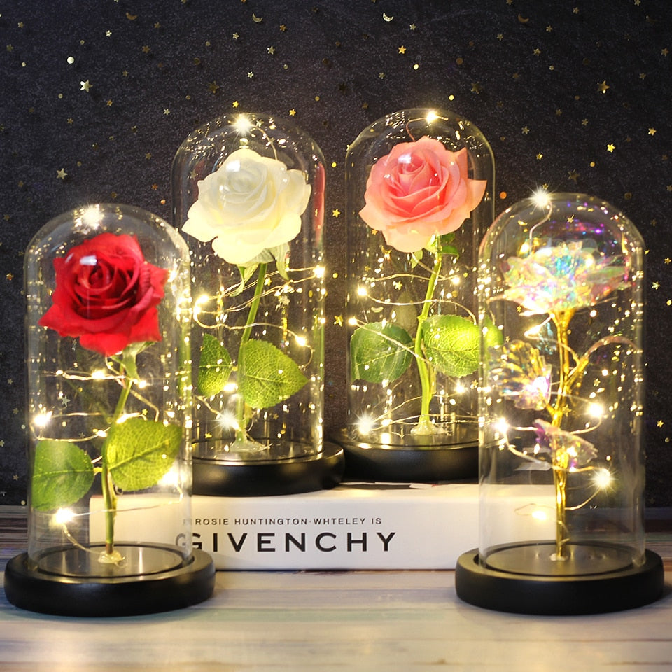 Galaxy Rose Flower 24K Foil Plated Gold Rose Creative Golden Rainbow Beauty and the beast Rose Valentine's Day Gift Wedding Deco