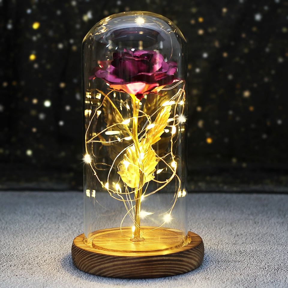 Galaxy Rose Flower 24K Foil Plated Gold Rose Creative Golden Rainbow Beauty and the beast Rose Valentine's Day Gift Wedding Deco