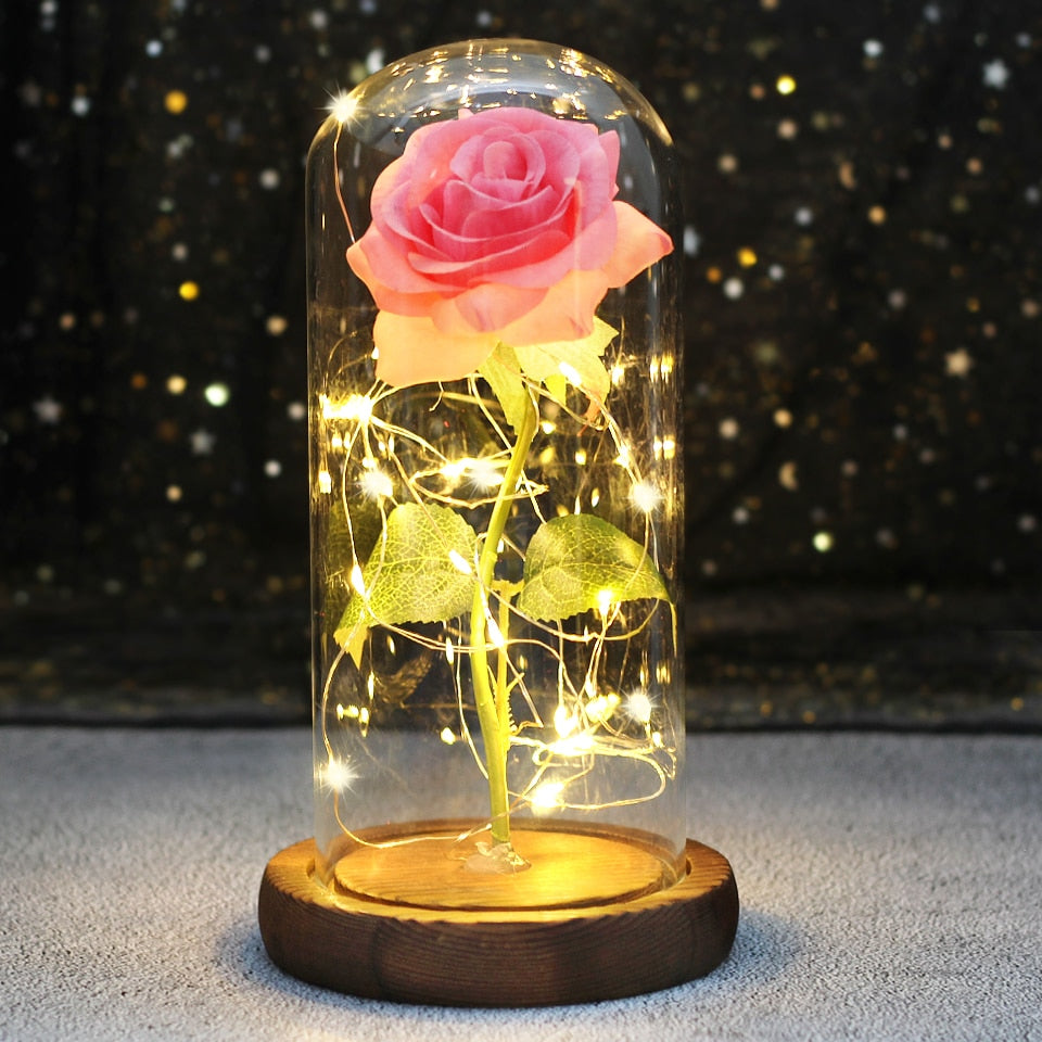 Galaxy Rose Flower 24K Foil Plated Gold Rose Creative Golden Rainbow Beauty and the beast Rose Valentine's Day Gift Wedding Deco