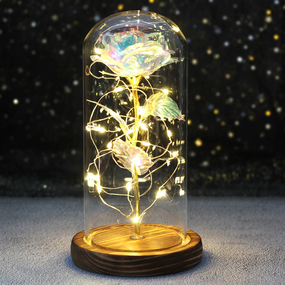Galaxy Rose Flower 24K Foil Plated Gold Rose Creative Golden Rainbow Beauty and the beast Rose Valentine's Day Gift Wedding Deco
