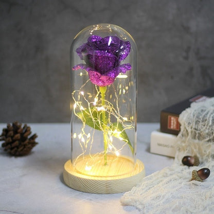 Galaxy Rose Flower 24K Foil Plated Gold Rose Creative Golden Rainbow Beauty and the beast Rose Valentine's Day Gift Wedding Deco