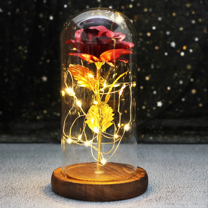 Galaxy Rose Flower 24K Foil Plated Gold Rose Creative Golden Rainbow Beauty and the beast Rose Valentine's Day Gift Wedding Deco