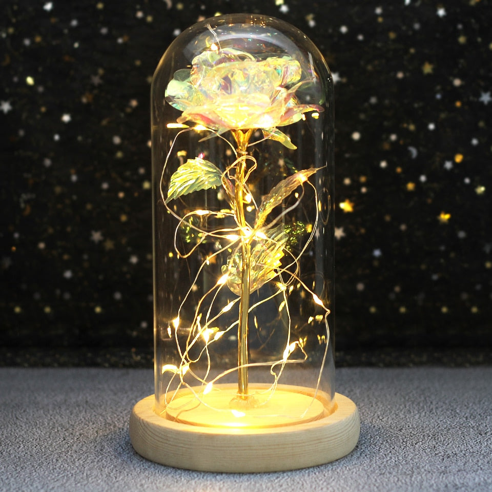 Galaxy Rose Flower 24K Foil Plated Gold Rose Creative Golden Rainbow Beauty and the beast Rose Valentine's Day Gift Wedding Deco