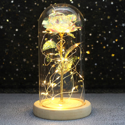 Galaxy Rose Flower 24K Foil Plated Gold Rose Creative Golden Rainbow Beauty and the beast Rose Valentine's Day Gift Wedding Deco