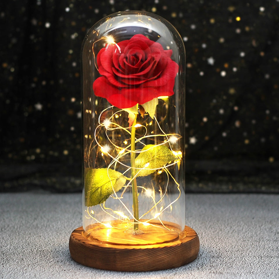 Galaxy Rose Flower 24K Foil Plated Gold Rose Creative Golden Rainbow Beauty and the beast Rose Valentine's Day Gift Wedding Deco