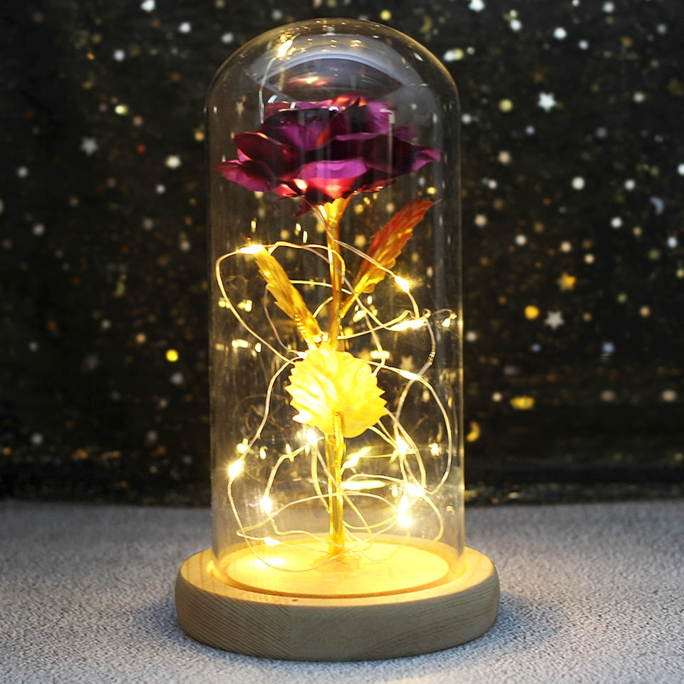 Galaxy Rose Flower 24K Foil Plated Gold Rose Creative Golden Rainbow Beauty and the beast Rose Valentine's Day Gift Wedding Deco