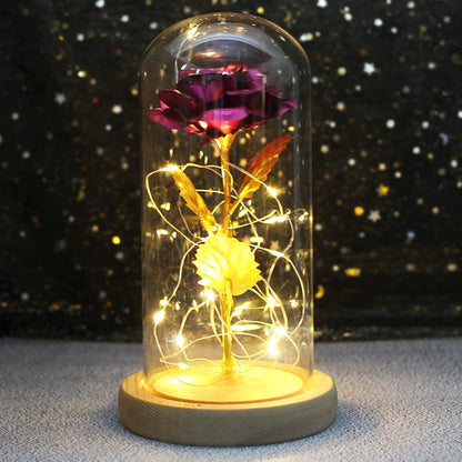 Galaxy Rose Flower 24K Foil Plated Gold Rose Creative Golden Rainbow Beauty and the beast Rose Valentine's Day Gift Wedding Deco