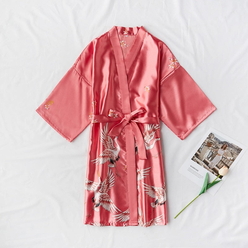 Fashion Satin Robe Female Bathrobe Sexy peignoir femme Silk Kimono Bride Dressing gown sleepwear Night Grow For Women
