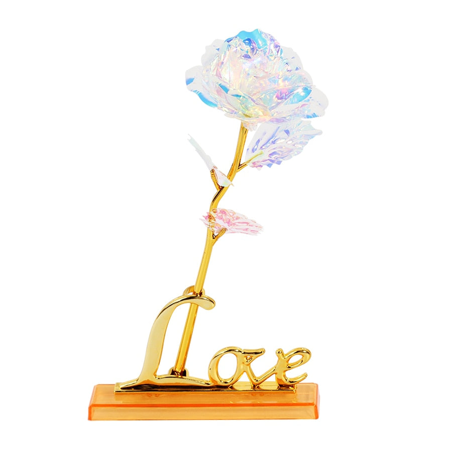 Galaxy Rose Flower 24K Foil Plated Gold Rose Creative Golden Rainbow Beauty and the beast Rose Valentine's Day Gift Wedding Deco