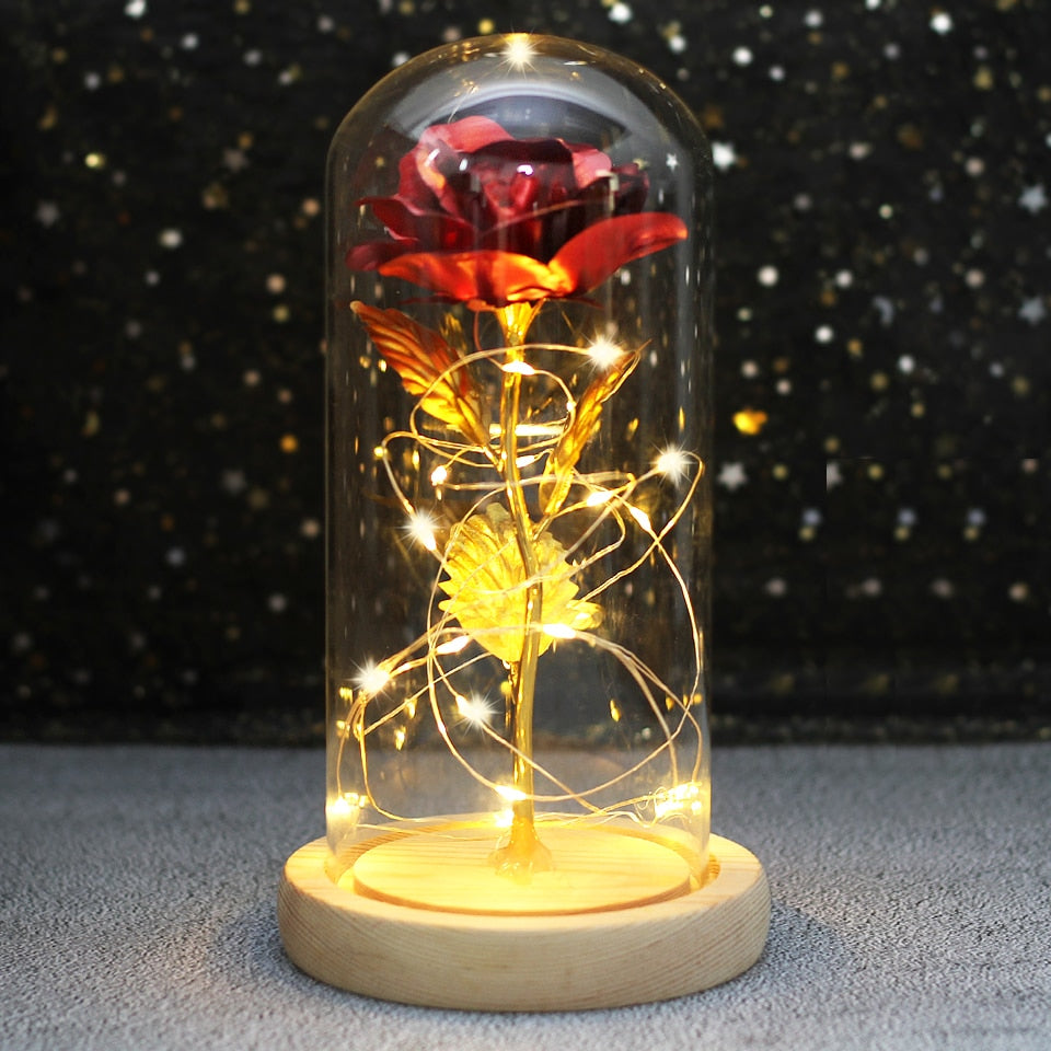 Galaxy Rose Flower 24K Foil Plated Gold Rose Creative Golden Rainbow Beauty and the beast Rose Valentine's Day Gift Wedding Deco