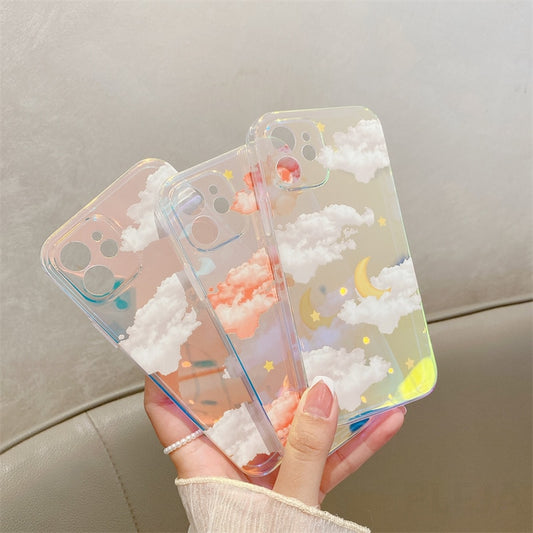 Cute Moon Stars Cloud Pattern Phone Case For iPhone SE3 13 12 mini 11 Pro Max 7 8 Plus X XR XS Max SE 2 3 2022 Shell Laser Cover