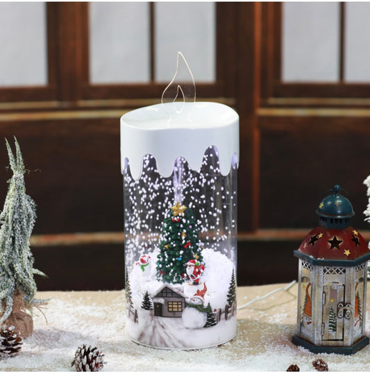 Christmas Snowy LED Circular Moving Musical Candle Gift box USB