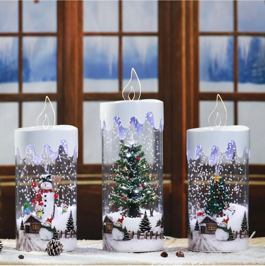 Christmas Snowy LED Circular Moving Musical Candle Gift box USB
